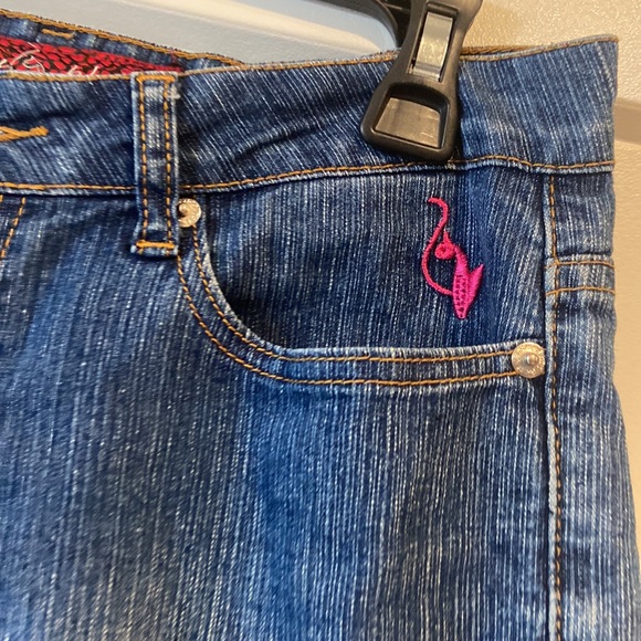 baby phat y2k denim jean capris 3/4 with embroidered butt pockets carnival - Picture 11 of 17